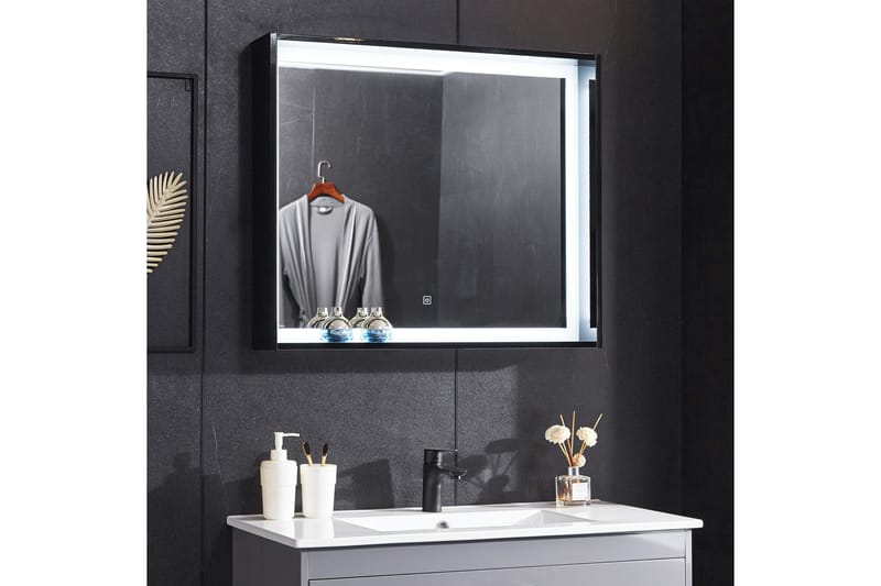 Spegel med inbyggd LED-belysning och hyllkant 13x68 cm Vit - Badrumsspegel - Badrumsspegel med belysning
