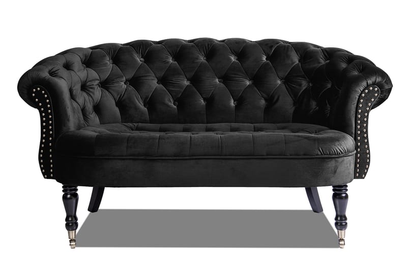 Chesterfield Ludo Soffa 2-sits Svart - 2-sits soffor - Sammetssoffor - chesterfield soffor