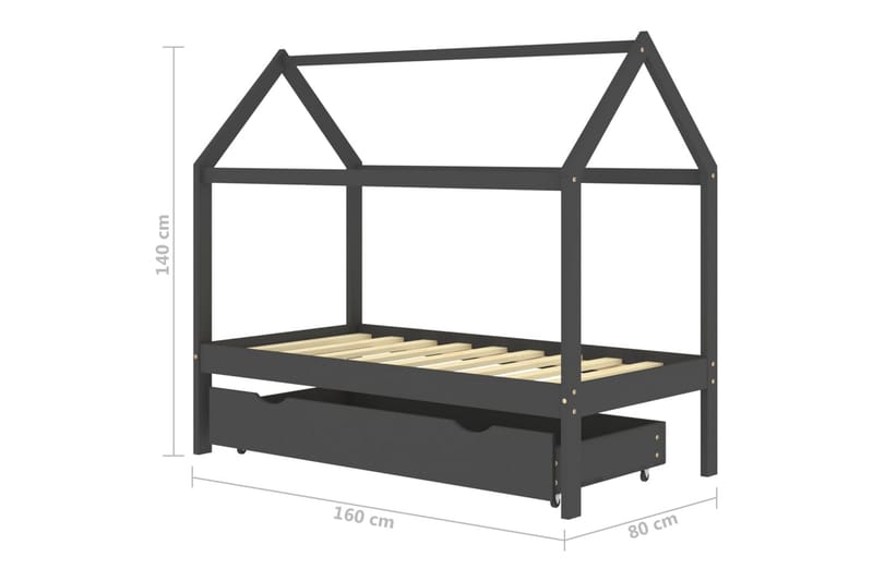 Hussäng med låda mörkgrå massiv furu 80x160 cm - Grå - Barn & bebis - Barnmöbler - Barnsäng & juniorsäng - Hussäng