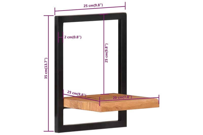 Vägghyllor 2 st 25x25x35 cm massivt akaciaträ och stål - Brun - Förvaring - Köksförvaring - Kökshylla