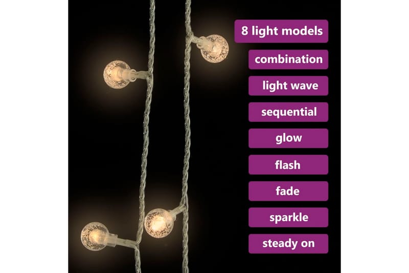 Ljusslinga 40 m kulor 400 lysdioder varmvit 8 funktioner - Vit - Belysning - Inomhusbelysning & lampor - Dekorationsbelysning - Ljusslinga