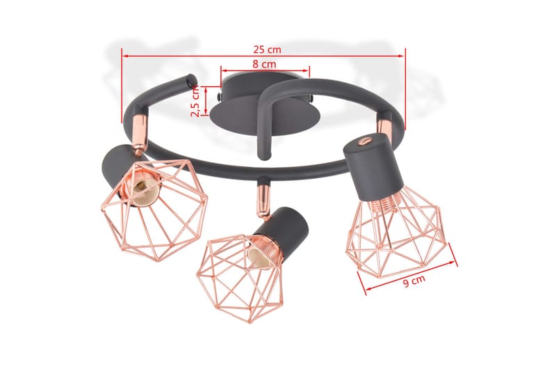 Taklampa med 3 spotlights E14 svart och koppar - Svart - Kökslampa & pendellampa - Sovrumslampa - Fönsterlampa hängande