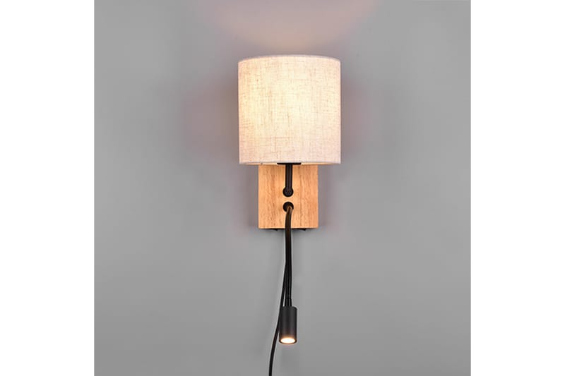 NILAM Vägglampa Med Läslampa 18cm LED+ E27 Naturligt trä - Trä/Beige - Belysning - Inomhusbelysning & lampor - Sänglampa - Sänglampa vägg