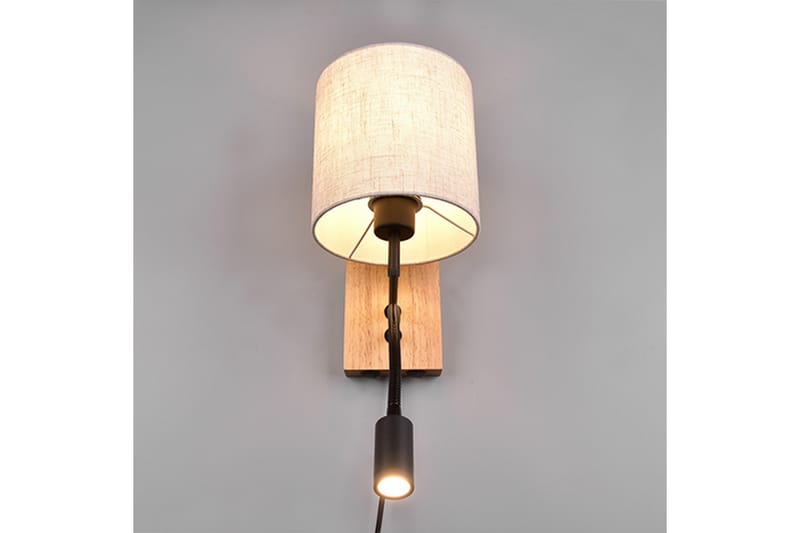 NILAM Vägglampa Med Läslampa 18cm LED+ E27 Naturligt trä - Trä/Beige - Belysning - Inomhusbelysning & lampor - Sänglampa - Sänglampa vägg