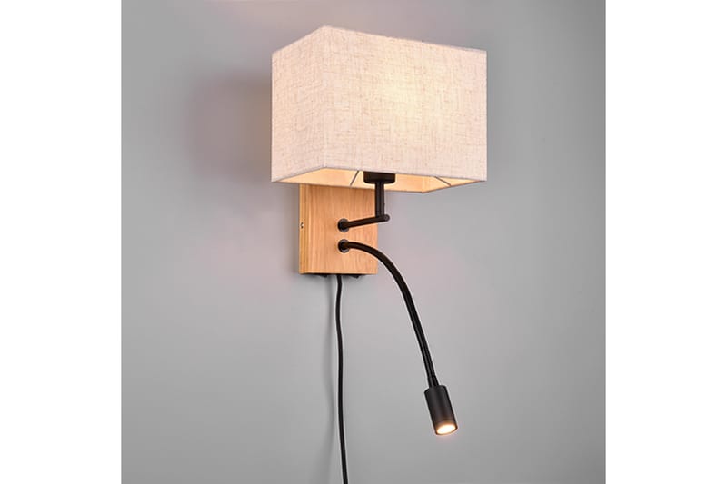 NILAM Vägglampa Med Läslampa 25cm LED+ E27 Naturligt trä - Trä/Beige - Belysning - Inomhusbelysning & lampor - Sänglampa - Sänglampa vägg