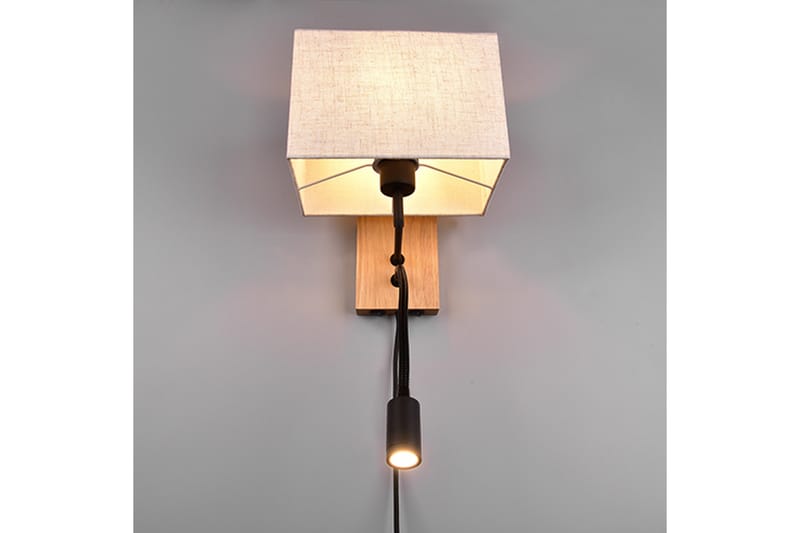 NILAM Vägglampa Med Läslampa 25cm LED+ E27 Naturligt trä - Trä/Beige - Belysning - Inomhusbelysning & lampor - Sänglampa - Sänglampa vägg