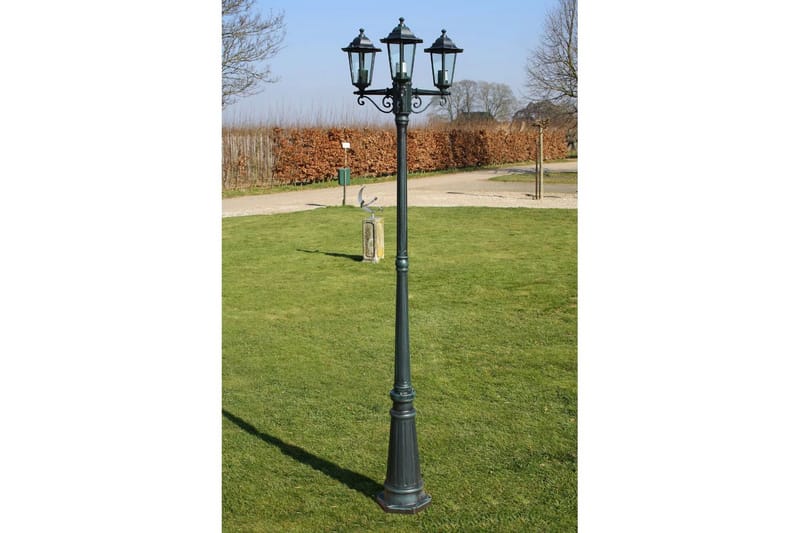 Trädgårdslampa 3 armar 215 cm mörkgrön/svart aluminium - Grön - Belysning - Utomhusbelysning - Stolplyktor & grindlyktor