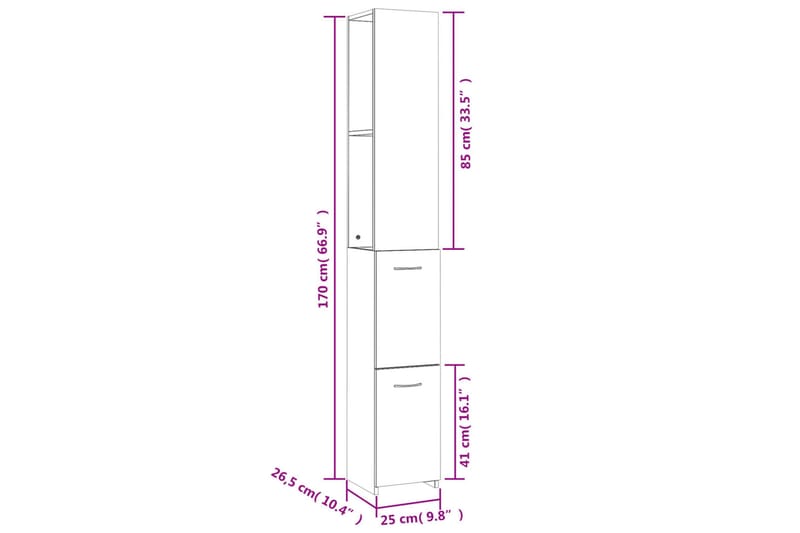 beBasic Badrumsskåp brun ek 25x25x170 cm konstruerat trä - Förvaring - Badrumsförvaring & tvättstuga inredning - Badrumsskåp