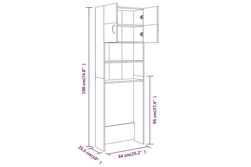 beBasic Tvättmaskinsskåp brun ek 64x25,5x190 cm - Förvaring - Badrumsförvaring & tvättstuga inredning - Badrumsskåp