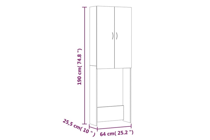 beBasic Tvättmaskinsskåp brun ek 64x25,5x190 cm - Förvaring - Badrumsförvaring & tvättstuga inredning - Badrumsskåp