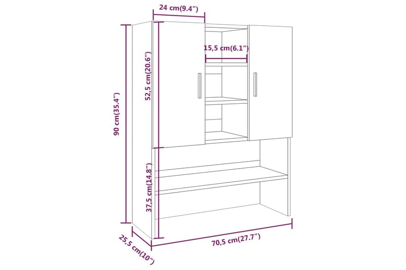 beBasic Tvättmaskinsskåp grå sonoma 70,5x25,5x90 cm - Förvaring - Badrumsförvaring & tvättstuga inredning - Badrumsskåp