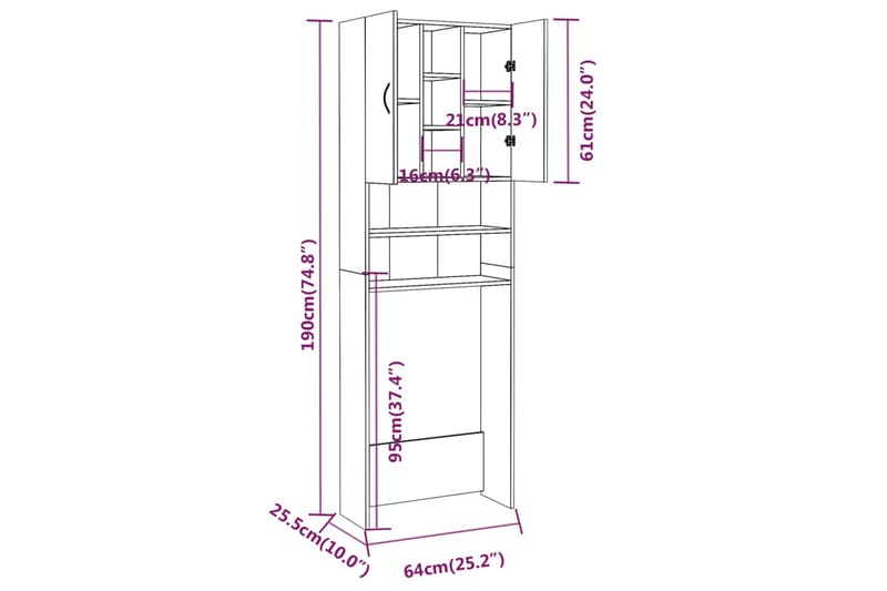 beBasic Tvättmaskinsskåp rökfärgad ek 64x25,5x190 cm - Förvaring - Badrumsförvaring & tvättstuga inredning - Badrumsskåp