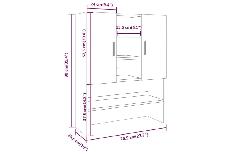 beBasic Tvättmaskinsskåp rökfärgad ek 70,5x25,5x90 cm - Förvaring - Badrumsförvaring & tvättstuga inredning - Badrumsskåp