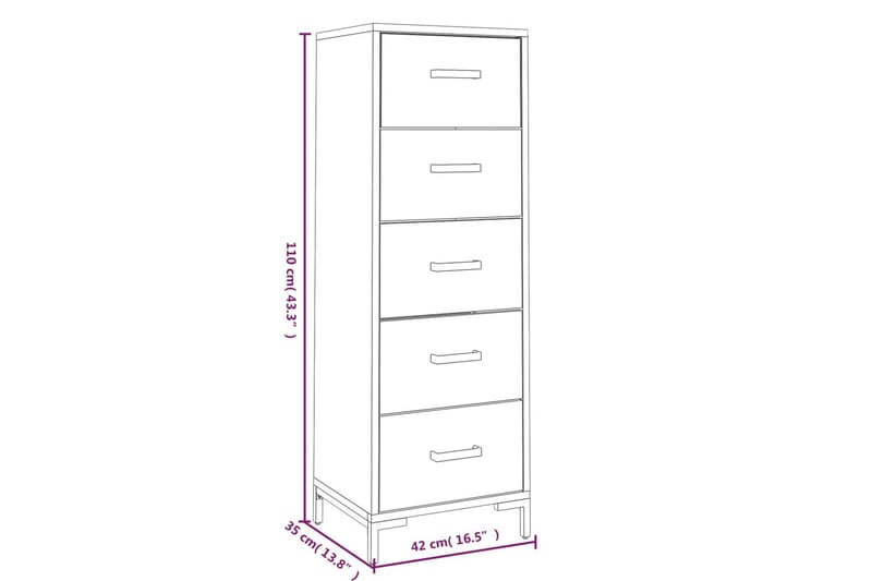 beBasic Byrå 42x35x110 cm massivt återvunnen furu - Förvaring - Förvaringsmöbler - Byrå