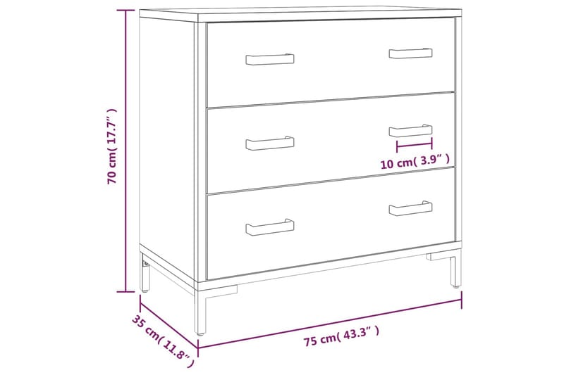 beBasic Byrå 75x35x70 cm massivt återvunnen furu - Förvaring - Förvaringsmöbler - Byrå