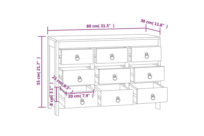 beBasic Byrå 80x30x55 cm massiv teak - Förvaring - Förvaringsmöbler - Byrå