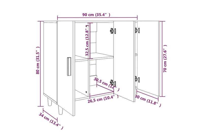 beBasic Byrå brun ek 90x34x80 cm konstruerat trä - Förvaring - Förvaringsmöbler - Byrå