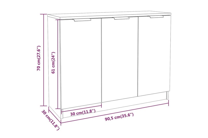 beBasic Byrå grå sonoma 90,5x30x70 cm konstruerat trä - Förvaring - Förvaringsmöbler - Byrå