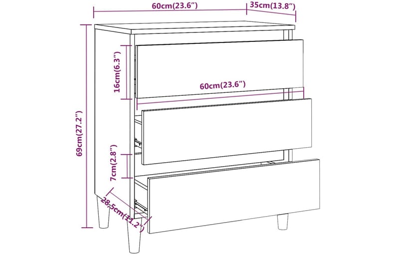 beBasic Byrå rökfärgad ek 60x35x69 cm konstruerat trä - Förvaring - Förvaringsmöbler - Byrå