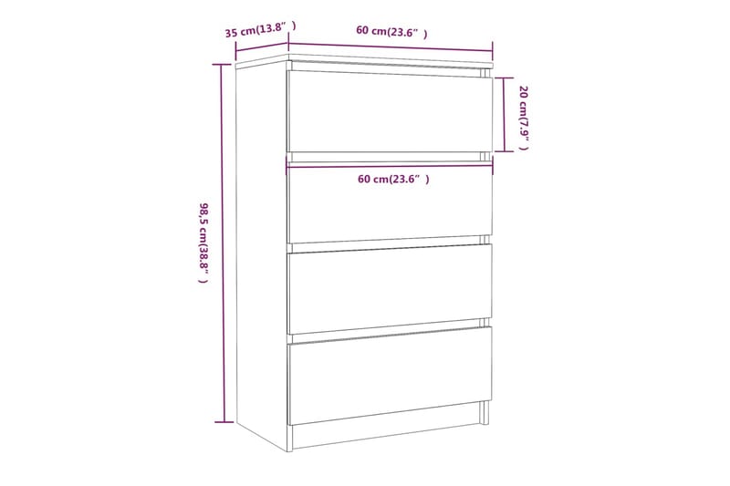 beBasic Byrå rökfärgad ek 60x35x98,5 cm konstruerat trä - Förvaring - Förvaringsmöbler - Byrå