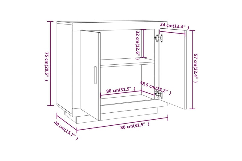 beBasic Byrå rökfärgad ek 80x40x75 cm konstruerat trä - Förvaring - Förvaringsmöbler - Byrå