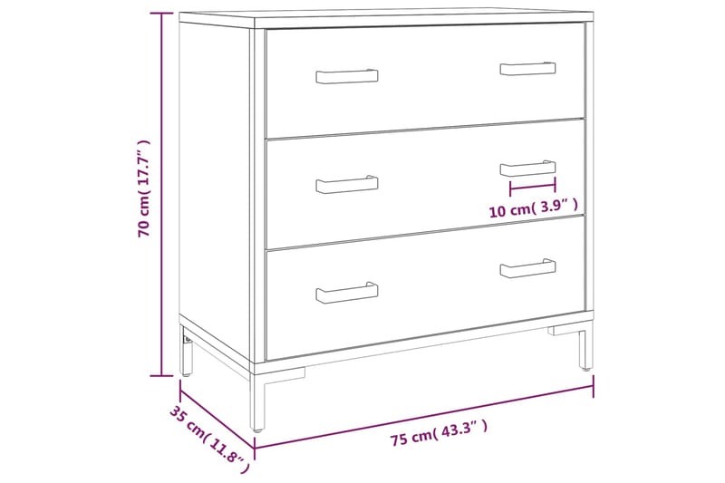 beBasic Byrå svart 75x35x70 cm massivt återvunnet furu - Förvaring - Förvaringsmöbler - Byrå