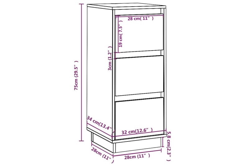 beBasic Byrå vit 32x34x75 cm massiv furu - Förvaring - Förvaringsmöbler - Byrå