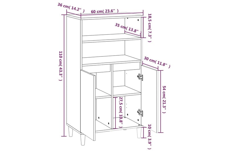 beBasic Högskåp betonggrå 60x36x110 cm konstruerat trä - Förvaring - Förvaringsmöbler - Byrå