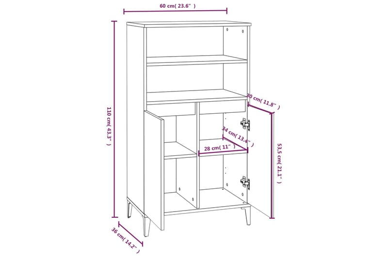 beBasic Högskåp svart 60x36x110 cm konstruerat trä - Förvaring - Förvaringsmöbler - Byrå