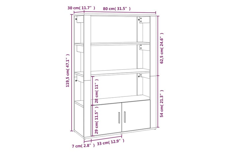 beBasic Sidobord rökfärgad ek 80x30x119,5 cm konstruerat trä - Förvaring - Förvaringsmöbler - Skänkar & sideboards