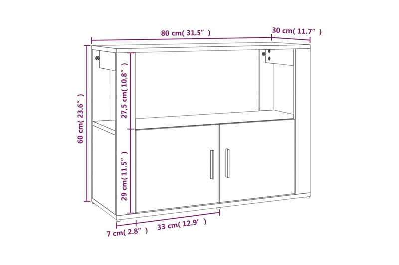 beBasic Sidobord rökfärgad ek 80x30x60 cm konstruerat trä - Förvaring - Förvaringsmöbler - Skänkar & sideboards