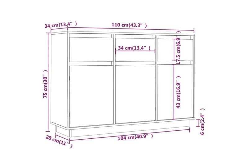 beBasic Skänk 110x34x75 cm massiv furu - Förvaring - Förvaringsmöbler - Skänkar & sideboards