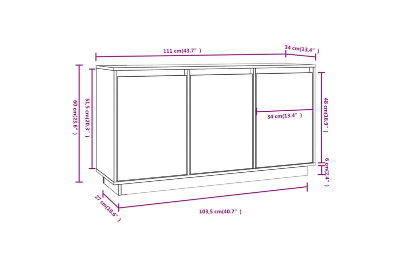 beBasic Skänk 111x34x60 cm massiv furu - Förvaring - Förvaringsmöbler - Skänkar & sideboards