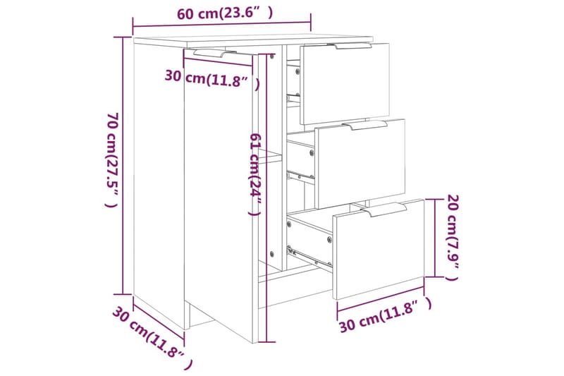 beBasic Skänk 2 st betonggrå 60x30x70 cm konstruerat trä - Förvaring - Förvaringsmöbler - Skänkar & sideboards