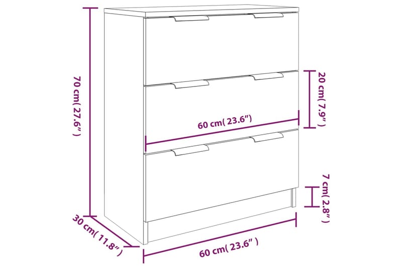 beBasic Skänk 3 delar vit konstruerat trä - Förvaring - Förvaringsmöbler - Skänkar & sideboards