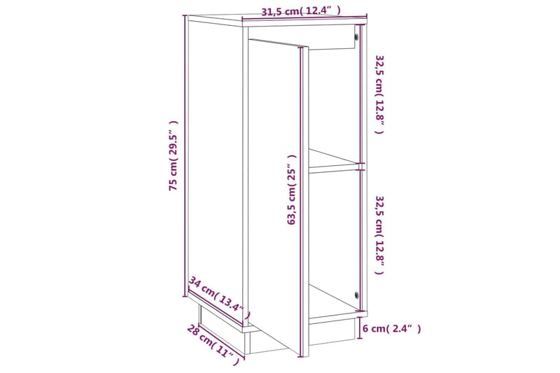 beBasic Skänk 31,5x34x75 cm massiv furu - Förvaring - Förvaringsmöbler - Skänkar & sideboards