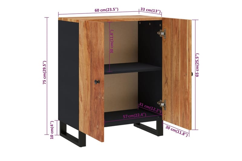 beBasic Skänk 60x33x75 cm massivt akaciaträ - Förvaring - Förvaringsmöbler - Skänkar & sideboards