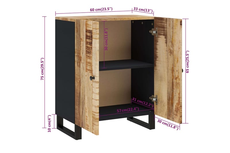 beBasic Skänk 60x33x75 cm massivt mangoträ - Förvaring - Förvaringsmöbler - Skänkar & sideboards