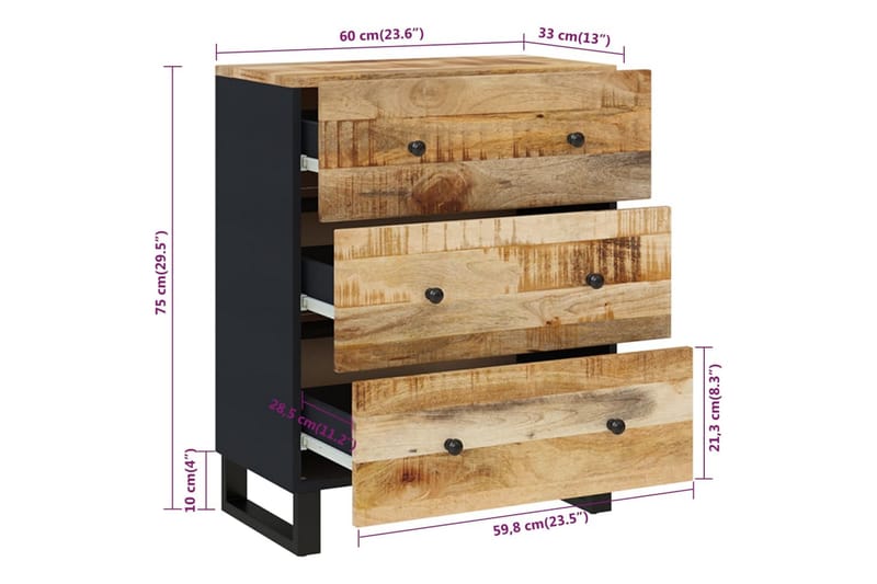 beBasic Skänk 60x33x75 cm massivt mangoträ - Förvaring - Förvaringsmöbler - Skänkar & sideboards