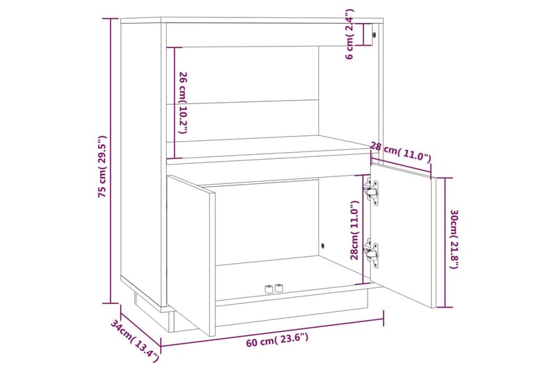 beBasic Skänk 60x34x75 cm massiv furu - Förvaring - Förvaringsmöbler - Skänkar & sideboards