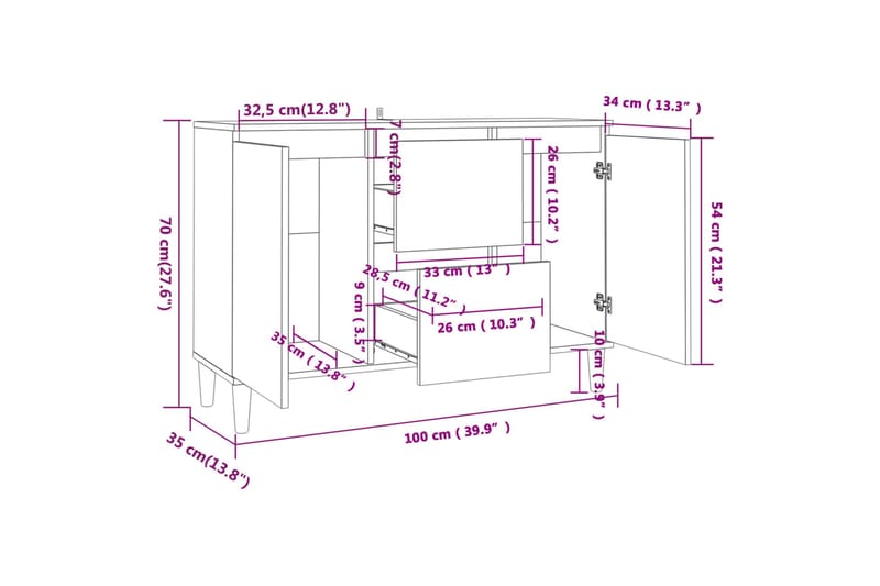 beBasic Skänk brun ek 103,5x35x70 cm konstruerat trä - Förvaring - Förvaringsmöbler - Skänkar & sideboards