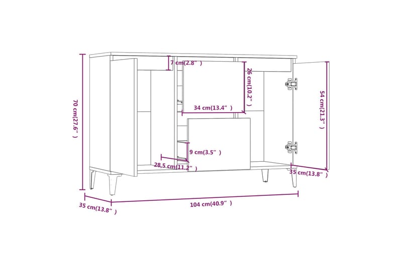 beBasic Skänk brun ek 104x35x70 cm konstruerat trä - Förvaring - Förvaringsmöbler - Skänkar & sideboards