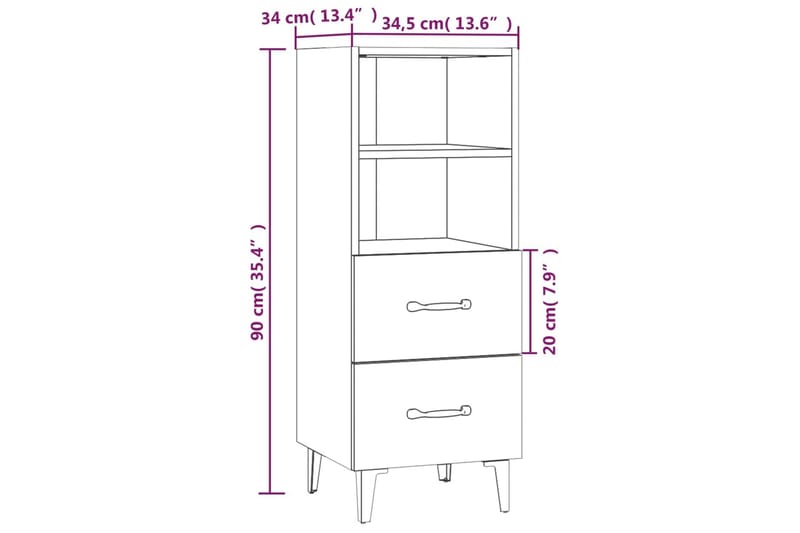 beBasic Skänk brun ek 34,5x34x90 cm konstruerat trä - Förvaring - Förvaringsmöbler - Skänkar & sideboards