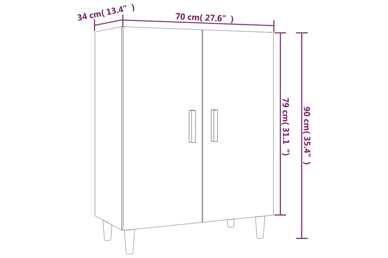 beBasic Skänk brun ek 70x34x90 cm konstruerat trä - Förvaring - Förvaringsmöbler - Skänkar & sideboards