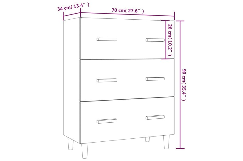 beBasic Skänk brun ek 70x34x90 cm konstruerat trä - Förvaring - Förvaringsmöbler - Skänkar & sideboards