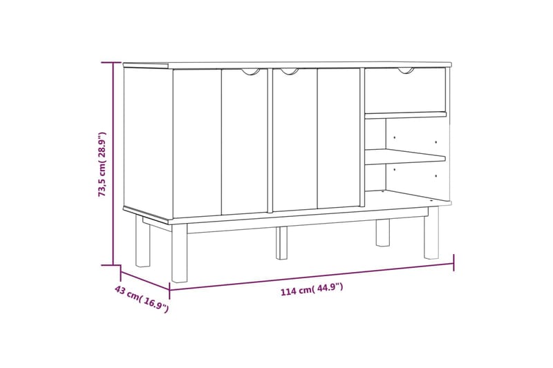 beBasic Skänk brun och vit 114x43x73,5 cm massiv furu - Förvaring - Förvaringsmöbler - Skänkar & sideboards