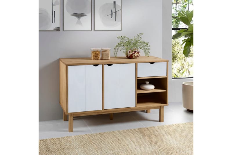 beBasic Skänk brun och vit 114x43x73,5 cm massiv furu - Förvaring - Förvaringsmöbler - Skänkar & sideboards