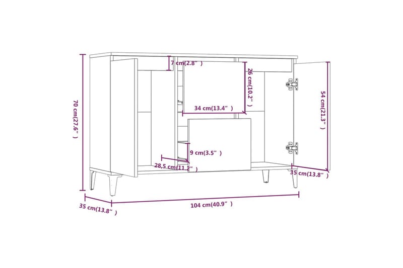 beBasic Skänk grå sonoma 104x35x70 cm konstruerat trä - Förvaring - Förvaringsmöbler - Skänkar & sideboards