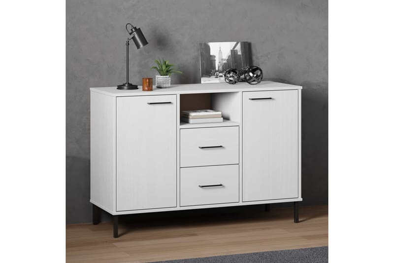 beBasic Skänk med metallben OSLO vit 113x40x77 cm massivt trä - Förvaring - Förvaringsmöbler - Skänkar & sideboards