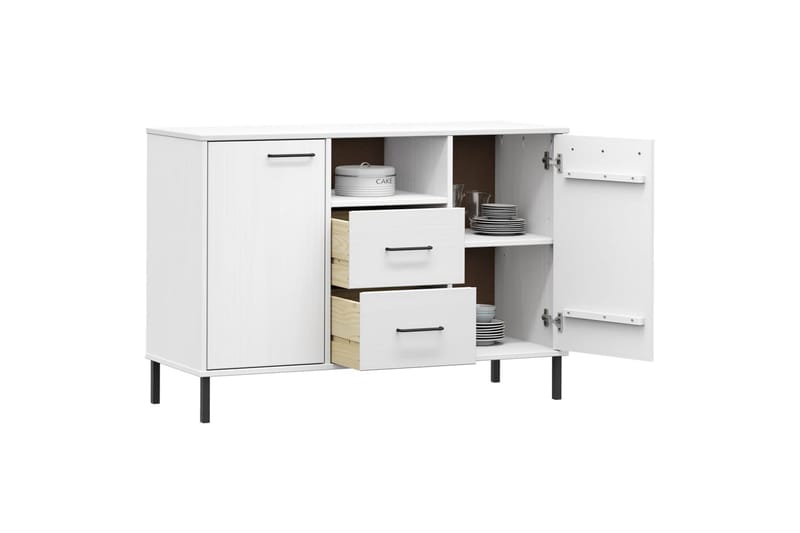 beBasic Skänk med metallben OSLO vit 113x40x77 cm massivt trä - Förvaring - Förvaringsmöbler - Skänkar & sideboards